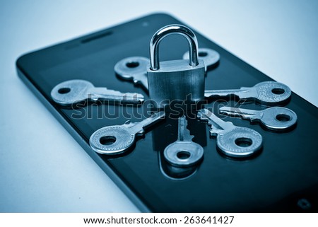 Smartphone random password hacking attempt concept / mobile phone security breach