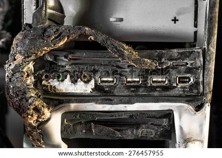 Personal computer burnt due to electricity short circuit - Threat to computer hardware concept