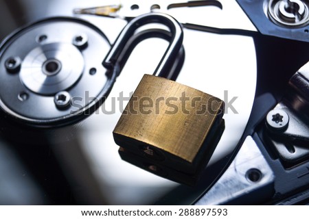 A security lock on computer hard disk / Computer data security breach
