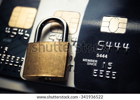 Credit card data security concept / Data encryption on credit card