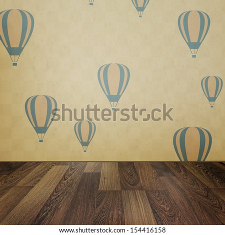 Vintage interior grunge background with wooden floor and balloons wallpaper