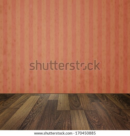 Empty Room With Wooden Floors And Vintage Striped Wallpaper