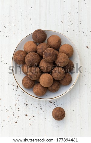 Chocolate truffles.Chocolate truffles with cocoa powder