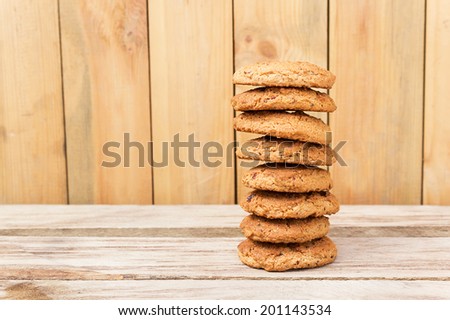 Stack of oatmeal cookies. Oatmeal cookies on wooden table