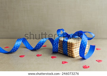Cookies with blue ribbon. Cookie gift  for valentines or mothers day