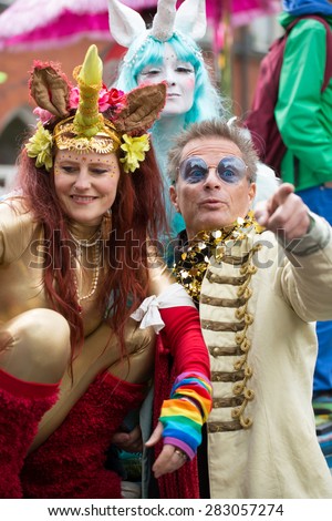 STOCKHOLM, SWEDEN - MAY 31, 2015. Peace and Love Parade. Street party in Stockholm, Thomas Gylling A famous Swedish TV producer and event creator in Stockholm