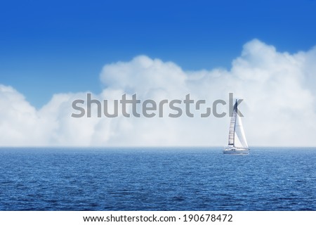 Sailing ship yachts with white sails cloudy sky Sailing ship yachts with white sails cloudy sky