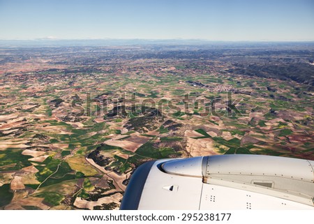 Aerial view of landscape from airplane near Madrid, Spain
