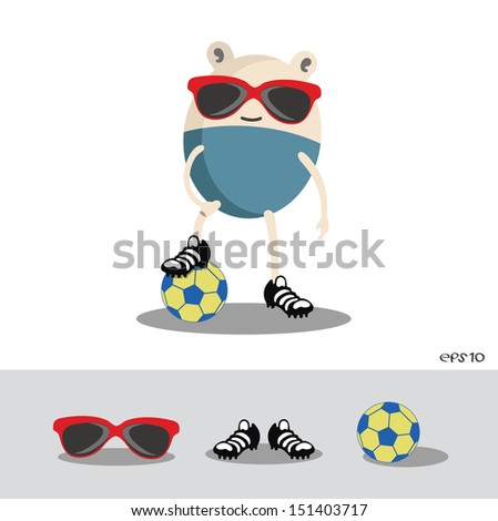 Vector of cartoon Soccer with one Foot on Soccer Ball