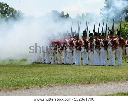 NIAGARA-ON-THE-LAKE, ON, CANADA - JULY 21:Regular military, musket and artillery demonstrations in Fort George, July 21, 2013.