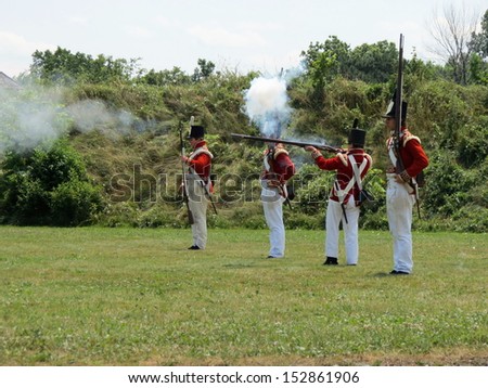 NIAGARA-ON-THE-LAKE, ON, CANADA - JULY 21:Regular military, musket and artillery demonstrations in Fort George, July 21, 2013.