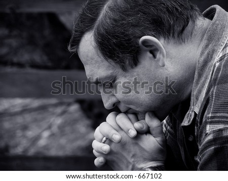 Man in prayer black and white version