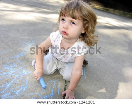 Pre-school toddleractivity- drawing on the sidewalk with sidewalk chalk