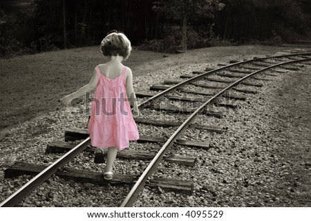 Black  White Prom Dress on Colorized Black And White With Little Girl In A Pink Dress Walking On