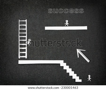 Infographic with White paper people climb the ladder to success