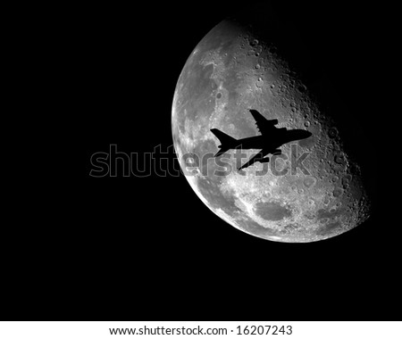A380 Airplane in front of the moon