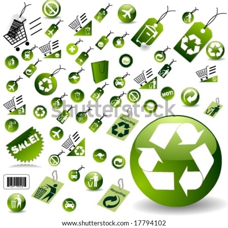 stock vector very big Set of green environmental icons vector art