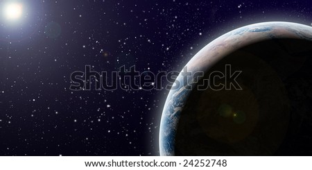 planet earth in space with sun in background
