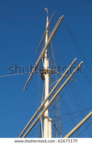 Mast and ropes of a classic sailboat, impression in black and white
