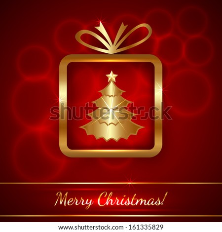 Vector Christmas Greeting Card with Golden Gift on Red Background Vector Christmas Greeting Card with Golden Gift on Red Background