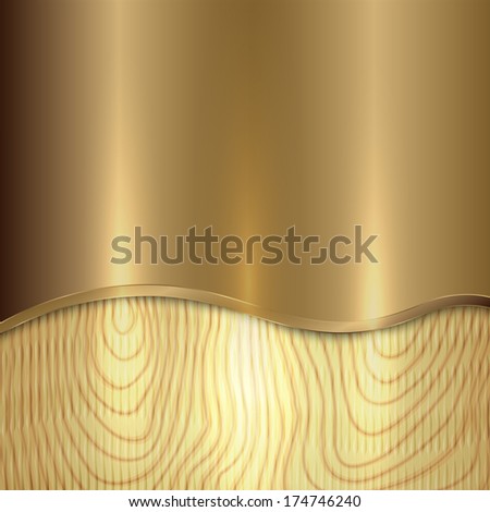 yellow metal golden on bronze plaque with curve on the wooden background