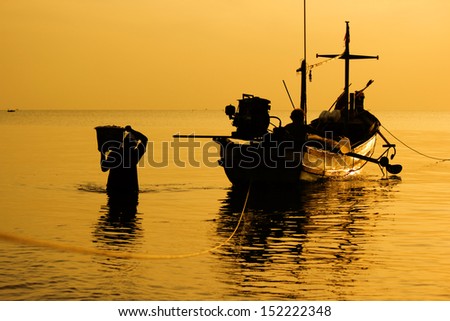 fisherman with boat at Songkhla in Thailand,fishing
