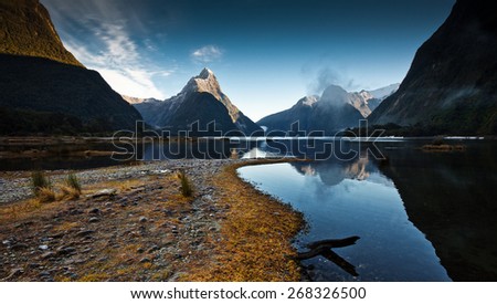 Milford sound is a fiord in the south west of New Zealand\'s South Island.