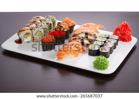 Japanese tasty sushi set on white plate