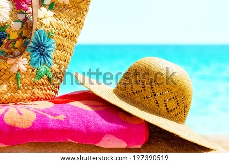 Sun hat,at the sunny beach.