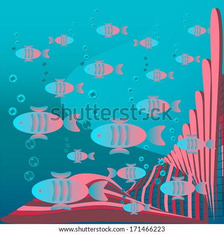 Magic fish floating in the sea and coral background illustration