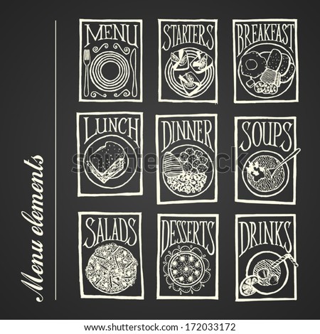 MENU ICON Dishes blackboard MENU ICON Dishes blackboard