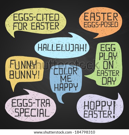Easter hand-drawn colorful humorous phrases on chalkboard background eps10 Easter hand-drawn colorful humorous phrases on chalkboard background eps10