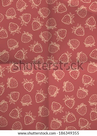 Wrapping paper with strawberries on folded in four paper texture - vintage pattern