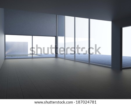 Simply and modern room interior of penthousehouse or office with outside view - 3d render illustration