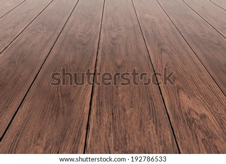 Dark beige wood background - perspective view wooden floor with thick desks illustration render