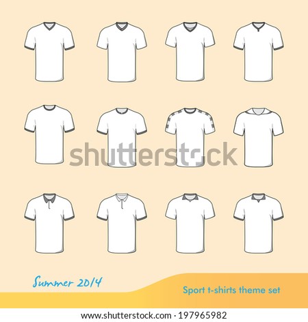 sport t-shirts illustration set with classic, triangle and polo collar for spring-summer 2014