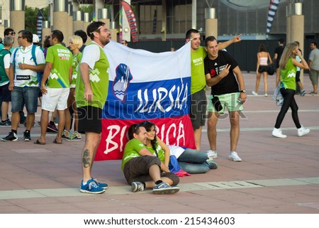 Slovenia fans before match Round of 16 Basketball Worldcup, Slovenia vs Dominicana Republic Basketball Worldcup,  match on September 6, 2014, in Palau Sant Jordi stadium, Barcelona, Spain.
