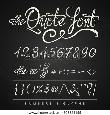 Handwritten calligraphy quote font - numbers, white on the blackboard background