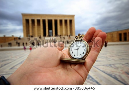Turkey, Ankara, Ataturk\'s Mausoleum and time passes 09:05