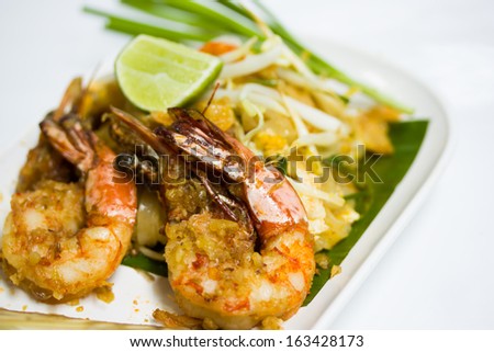 Thailand Food fried noodles with shrimp (Pad Thai).