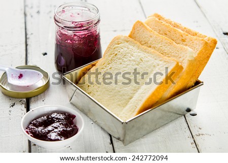 Bread for breakfast and a blueberry jam made more delicious