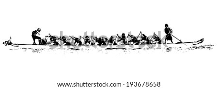 illustration of a dragon boat in action black and white on white background illustration of a dragon boat in action black and white on white background