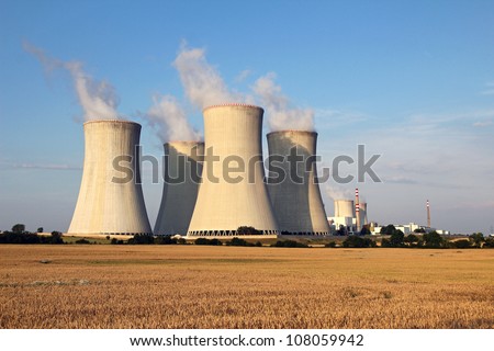 cooling tower of nuclear power plant and agriculture field