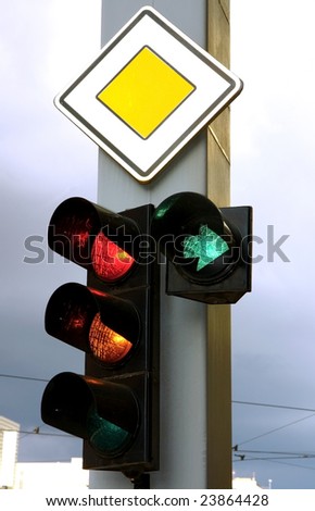 road signal lights and sign