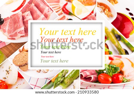 Food collage from pictures of different food with place for text