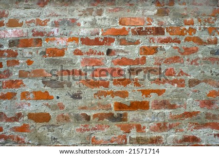 Old brick wall, mortar with bandage.