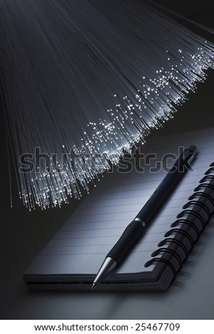 Writing pad and pen and optical fiber floodlight.