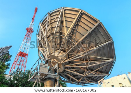 Broadcast TV antenna and satellite dish signal.