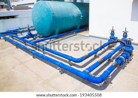 Plastic water tank and Water pipeline Building on the deck