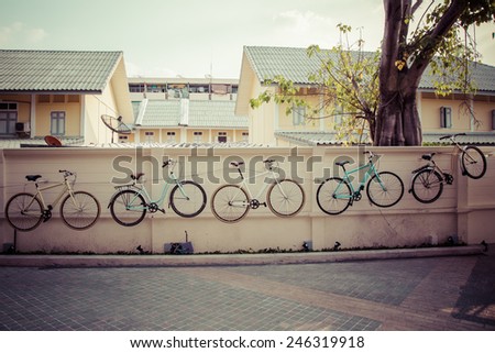 Bicycle decorate on wall, process color